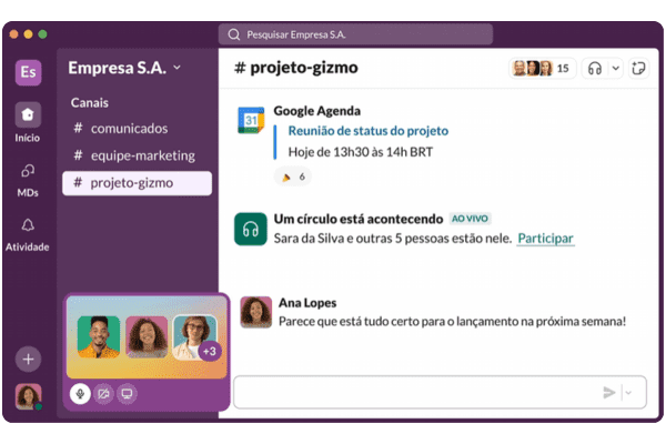 Imagem de como é o dashboard do app de produtividade Slack