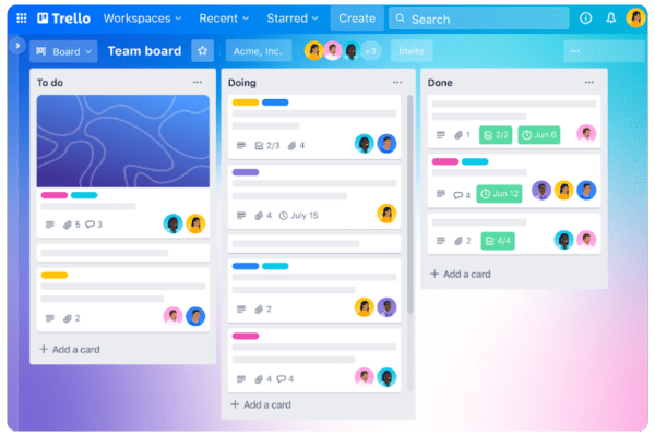 Imagem de como é o dashboard do app de produtividade trello