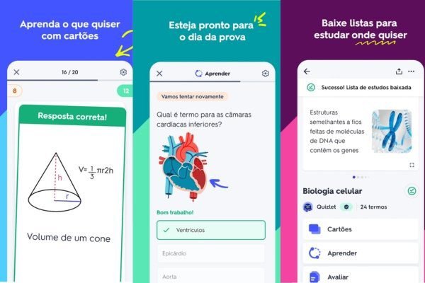 Representação do app para estudar quizlet